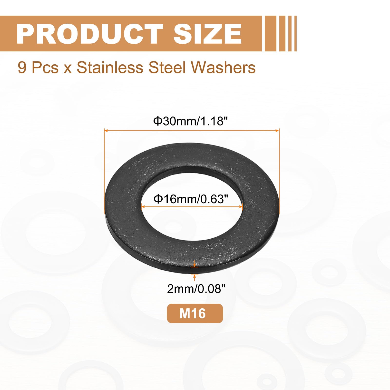 PATIKIL 9PCS M16 Stainless Steel Washers - Image 2
