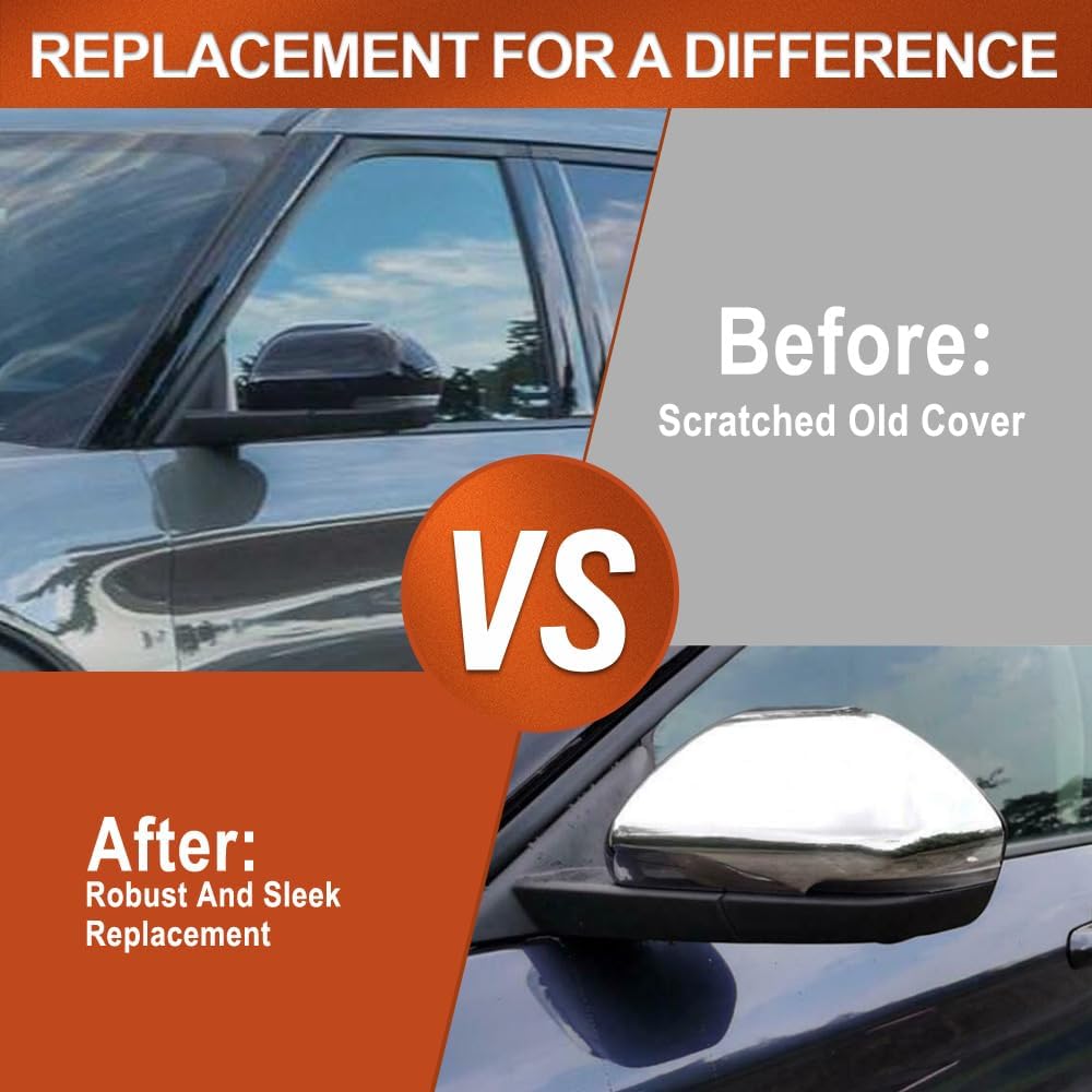 Side Door Rearview Mirror Cover Trim, Door Wing Mirror Cover Rear View Mirror Housing Cover Cap, Compatible with Ford Explorer 2020-2022, Chrome Silver, Chrome