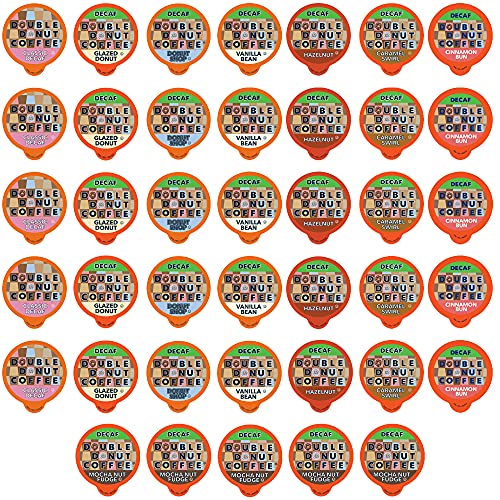 Double Donut Decaf Coffee Pods Variety Pack, Including Decaf Flavored Coffee Pods, & Medium Roast Coffee Pods, Single Serve Coffee for Keurig K Cups Machines, 40 Count