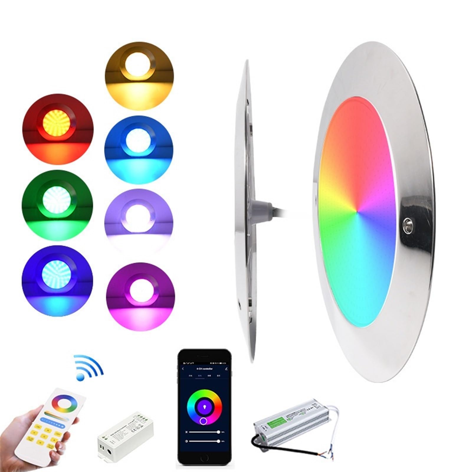 EDEDE Luci Piscina, Luce Subacquea sospesa Luce Subacquea for Piscina in Acciaio Inossidabile Luce Subacquea IP68 Controllo Intelligente a Parete Ultrasottile Impermeabile(Warm White,25W)