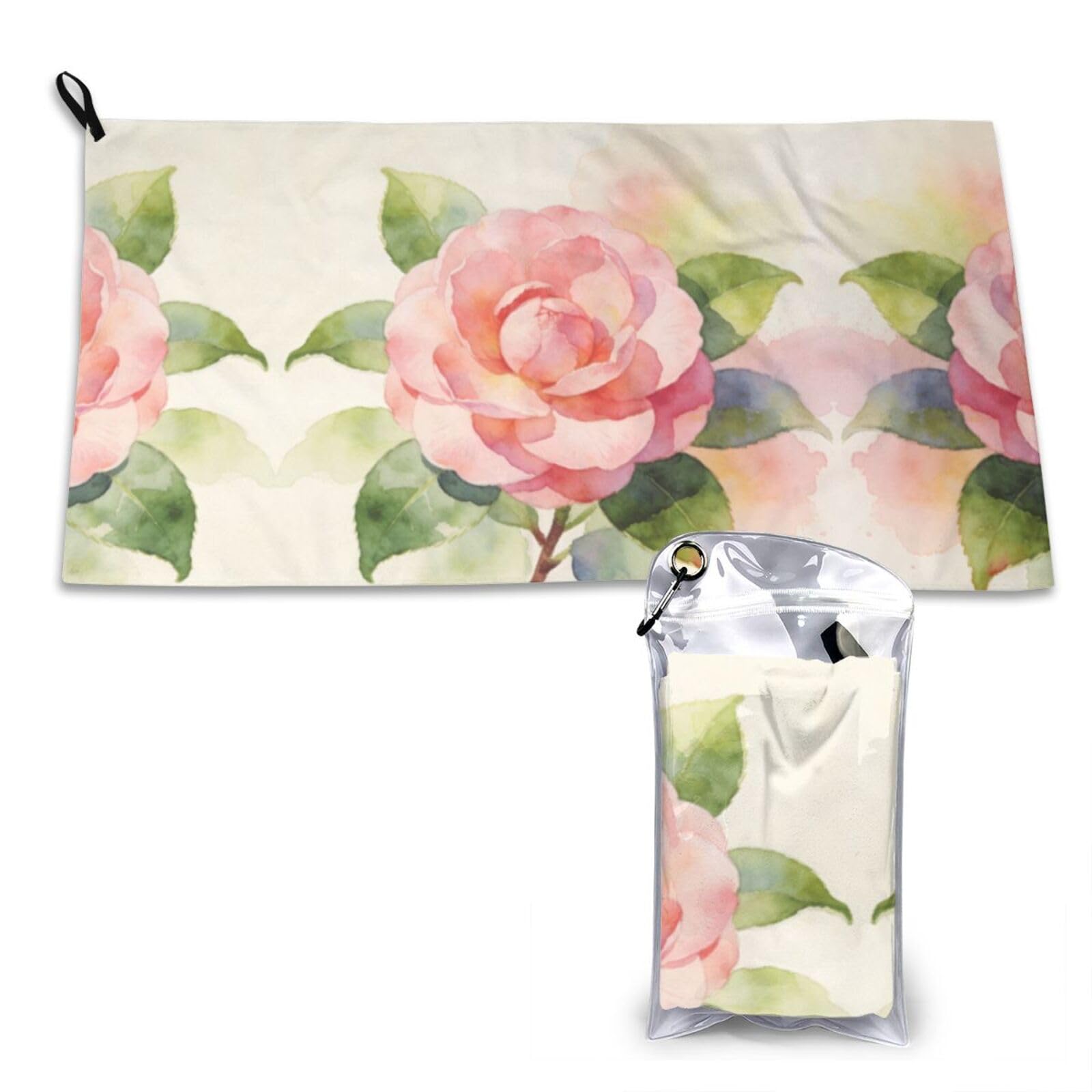 DUYKIMQW Watercolor Pink Camellia Print Quick Dry Towel 16x31.5in White