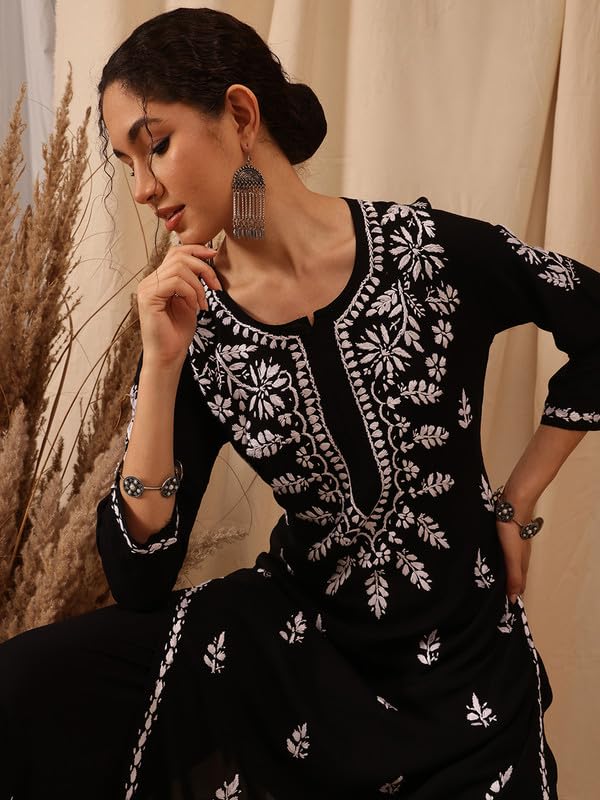 Image of Ada Hand Embroidered Lucknowi Chikankari Modal Kurta Set for Women A811272