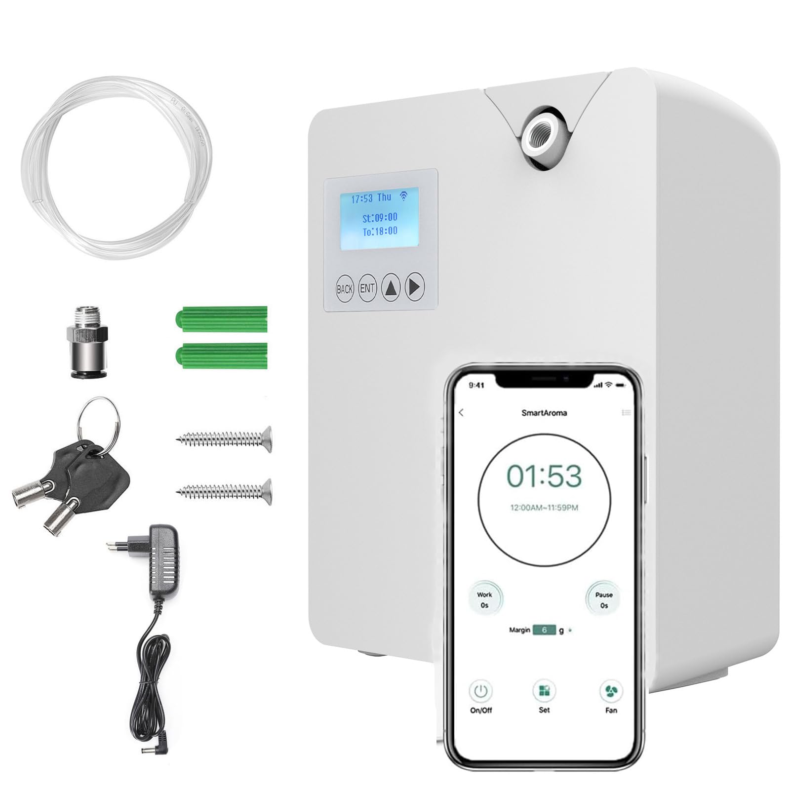 Máquina de aire perfumada inteligente para el hogar, Bluetooth y Wi-FI (blanco) | Difusor De Aceites Esenciales Sin Agua,Botella De Aceite 300ml,Tecnología de Nebulización,para 300-400㎡ Piezas Grandes