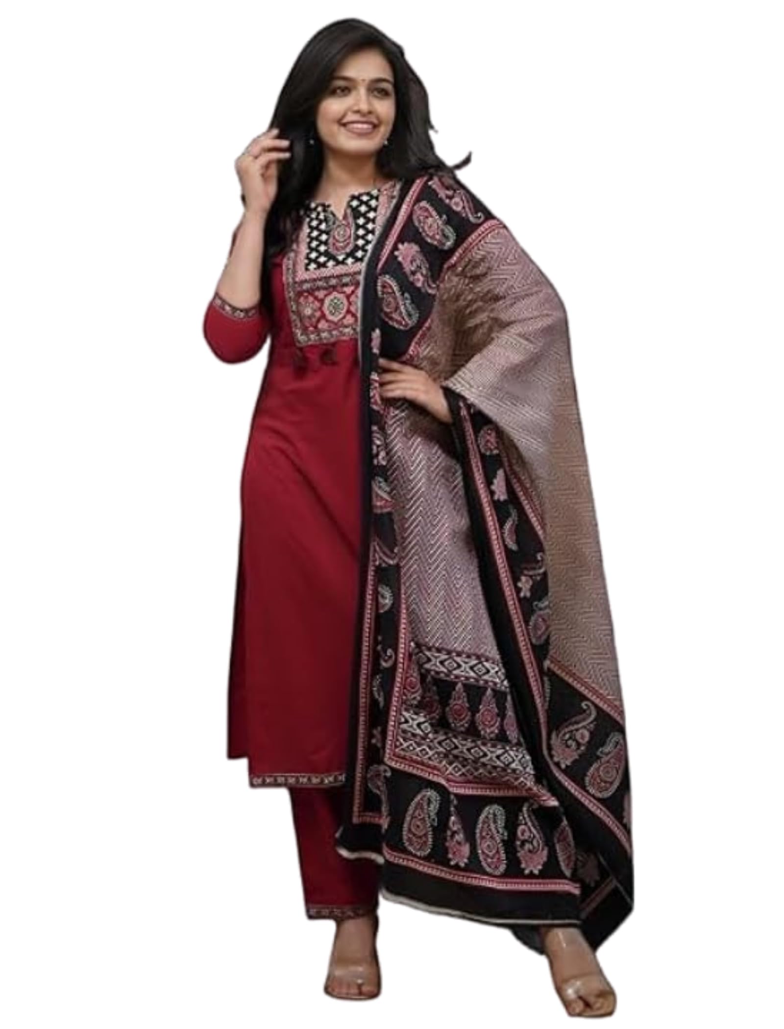 bharvita Women's Cotton Handwork and Printed Straight Kurta with Pant And Dupatta Sets-picture-26