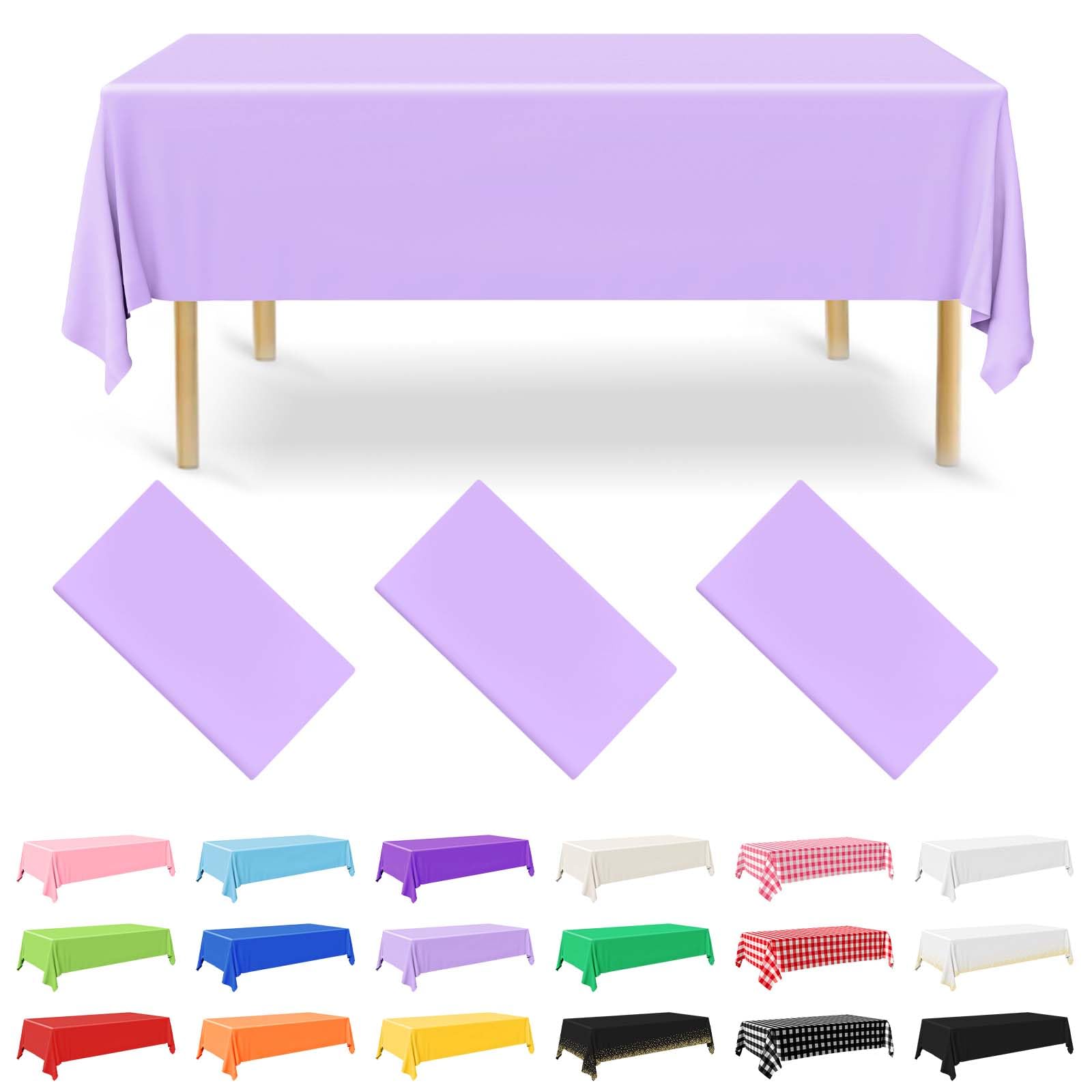 NACHLYNN 3 Pack Disposable Plastic Tablecloths 137 x 274 cm Lavender Rectangle Table Cover for Holiday Party Engagement Weddings Baptism Birthday Decoration