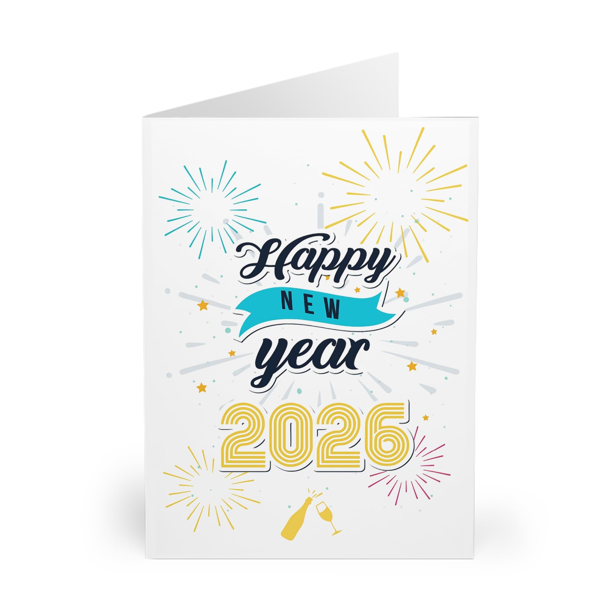 2026 New Year Greeting Card - Fireworks and Champagne Design