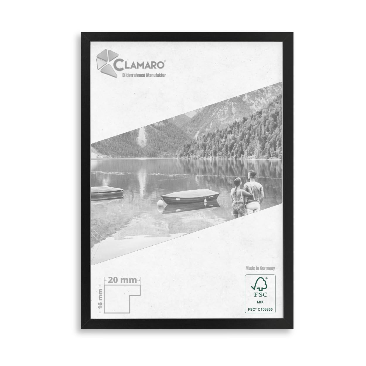 CLAMARO "COLLAGE 20" Picture Frame 40x40 Handmade to Measure | Black Matt | Modern 20 mm Wide Slim Design MDF Wooden Picture Frame Incl. Acrylic Glass, Rear Panel and Hanger — image 1