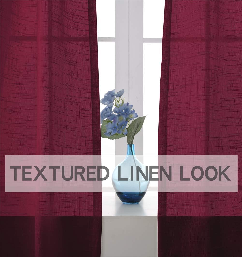 Yancorp Linen Curtains 2 Panels Set 54 Inches Long Light Filtering Semi Linen Textured Window Curtain Rod Pocket for Living Room Bedroom (Burgundy, W35 X L54)