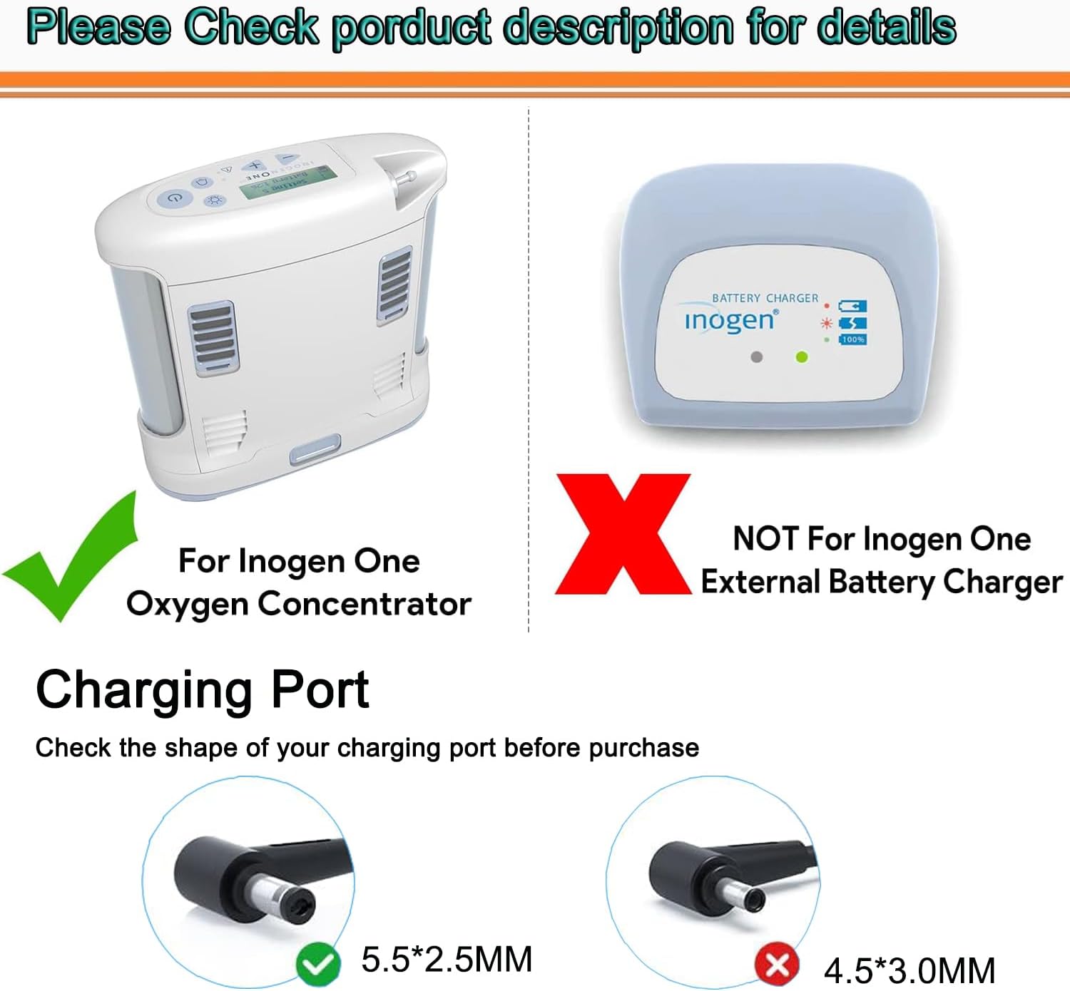 HUZUM Charger for Inogen One G1 G2 G3 G4 G5 Concentrator BA-301 BA-302 BA-303 BA-107 BA-106 BA-207 BA-503 BA-401 BA-403 BA-307 BA-306 Oxygen Concentrator Power Adapter Cord