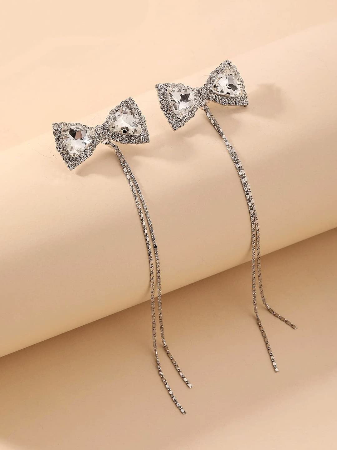 Crystal Bow Long Chain Danglers for Women