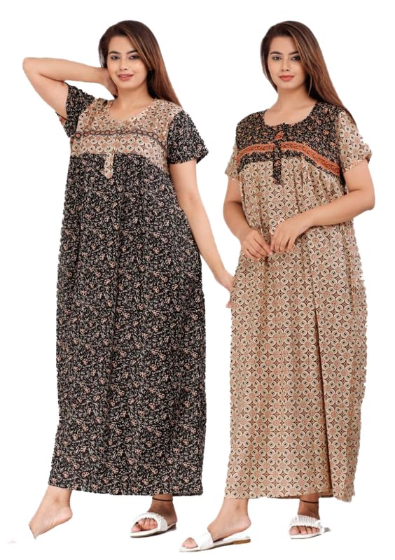 Harshita Enterprises Nighty for Women |Cotton Printed Maxi Gown Ankle Length Nighty| Night Dress Gown for Women Maxi Design-539 Multicolour-picture-15