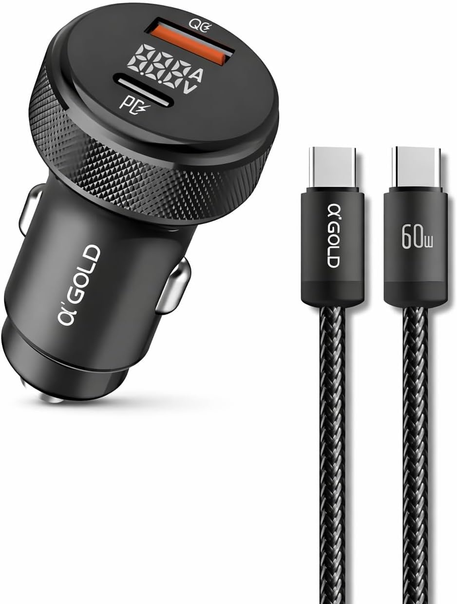 Carregador para Carro Veicular Turbo Tipo C 60W USB-C Cabo Trançado 1 Metro Power