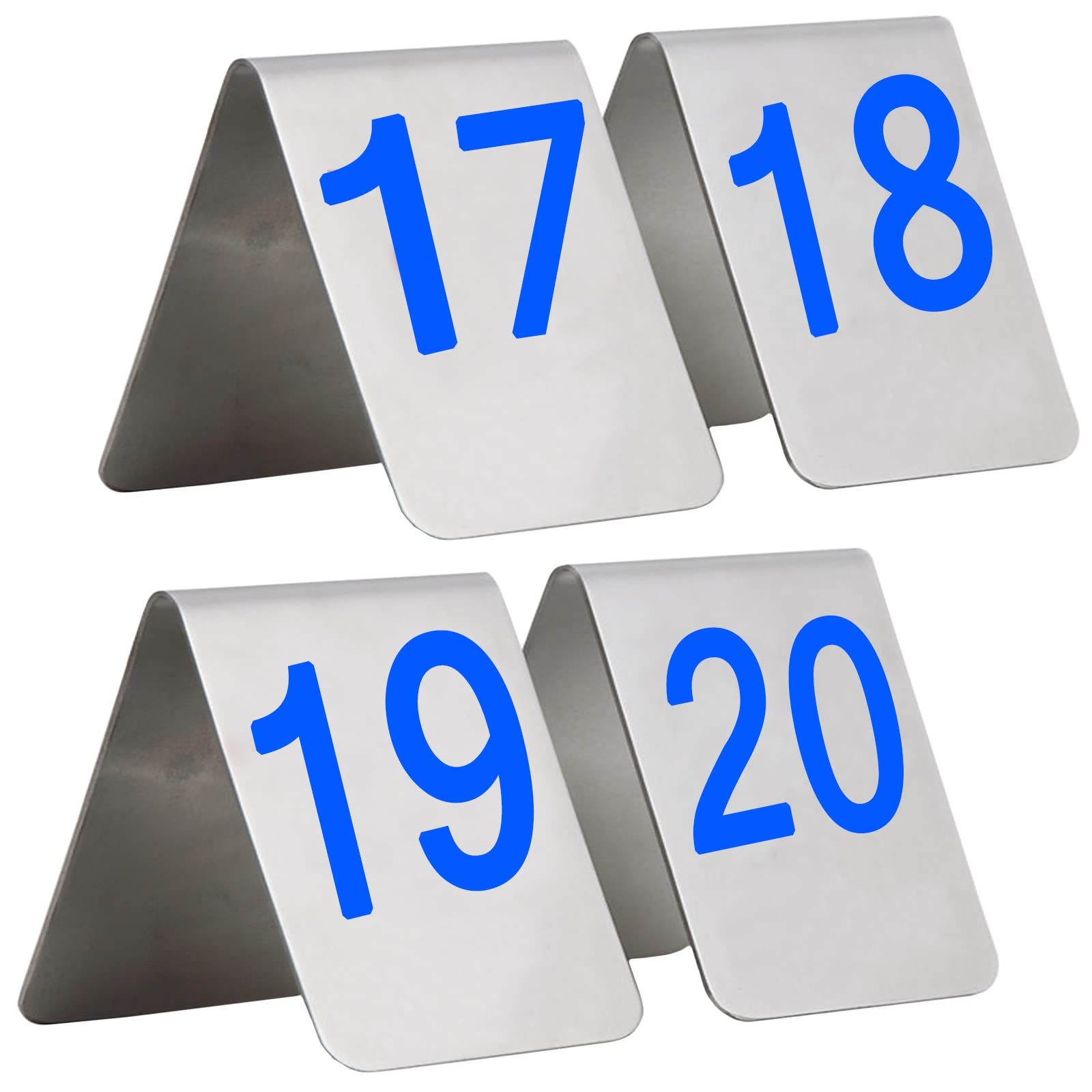 SaryEdge 7.5x6x6.5cm Tabletop Number Sign Tent Style, 1-10/20 Metal Table Card Stainless Steel, Restaurant Table Plate Red/blue, Stackable Table Number Cards D,Blue-7.5x6x6.5cm(1-20)