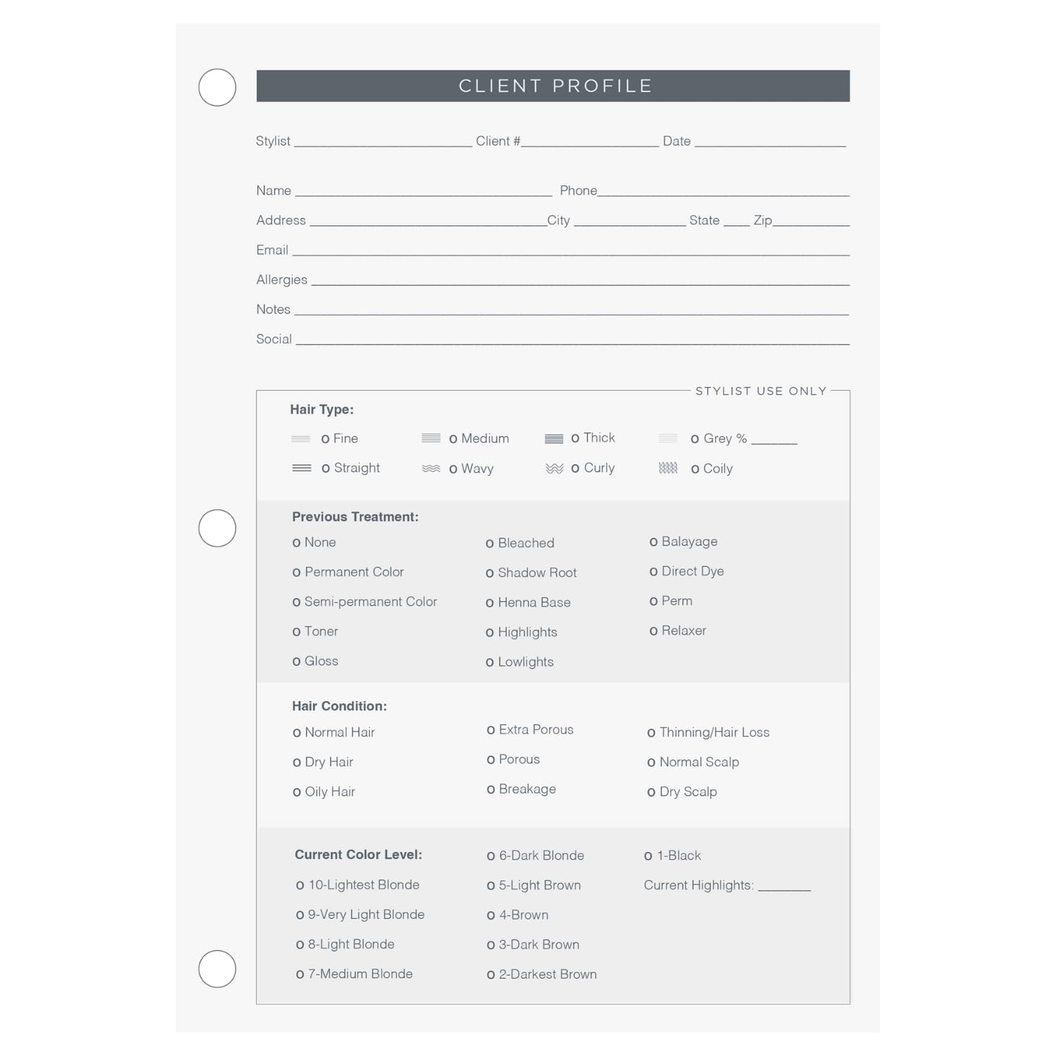 Fromm Client Profile Cards for Hair Stylist, Salon, Spa, Two Sided Paper with Binder Holes, 8.5 x 5.5 Inches, Pack of 80 Sheets