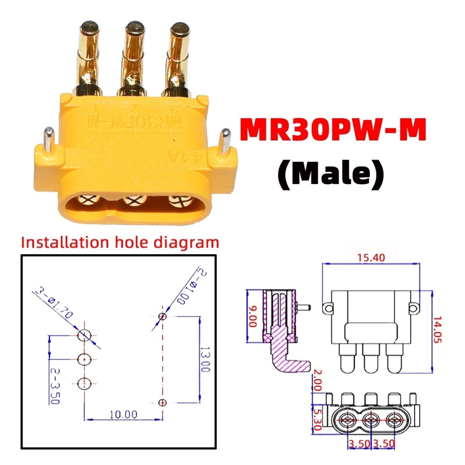 10PCS MR30PW MR-30 PCB 3-pin PCB Männlich Weiblich 2mm Rundstecker Stecker for RC Lipo Batterie multicopter Flugzeug Auto Spielzeug(10 PCS MR30PW-M)