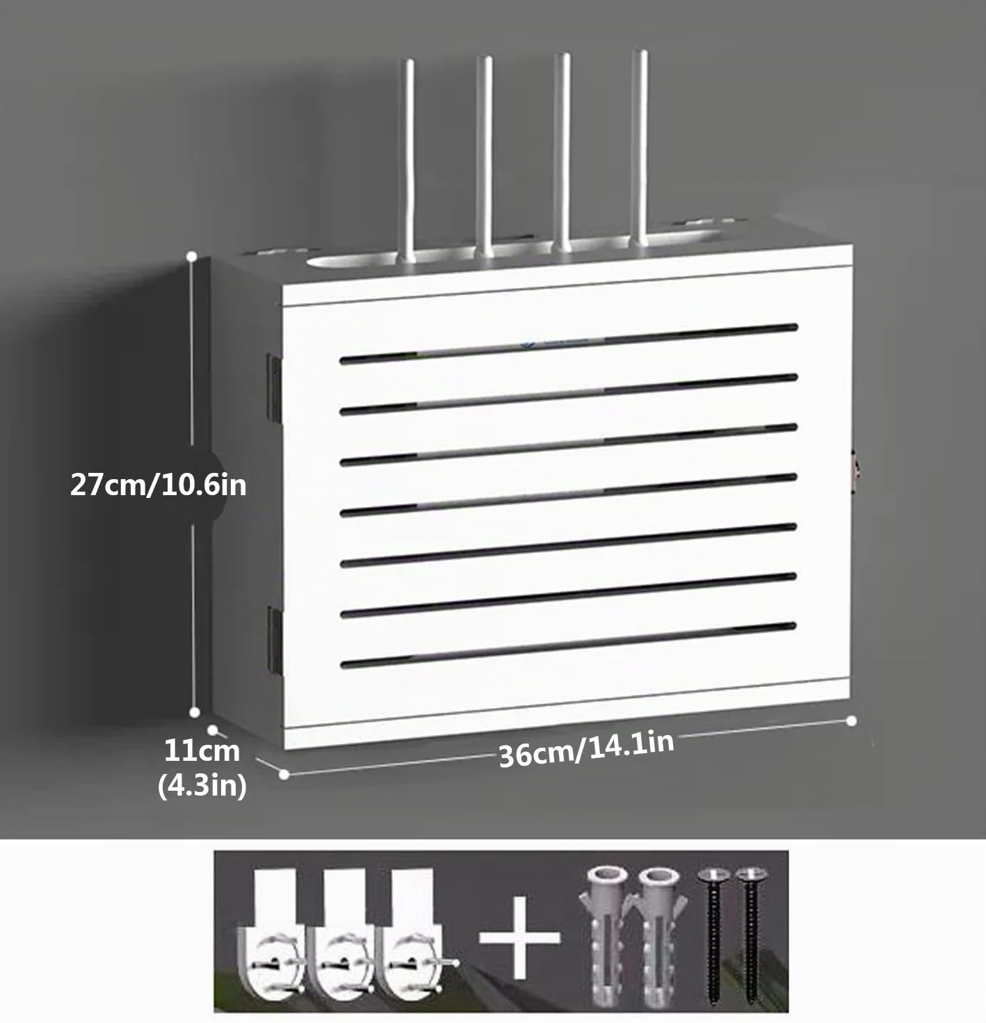 Boîte de Rangement pour Routeur WiFi Câbles Organisateur Rangement Murale étagère pour Routeur Boîtes de Câbles Télécommandes Lecteurs DVD Décodeur Boite Blanc