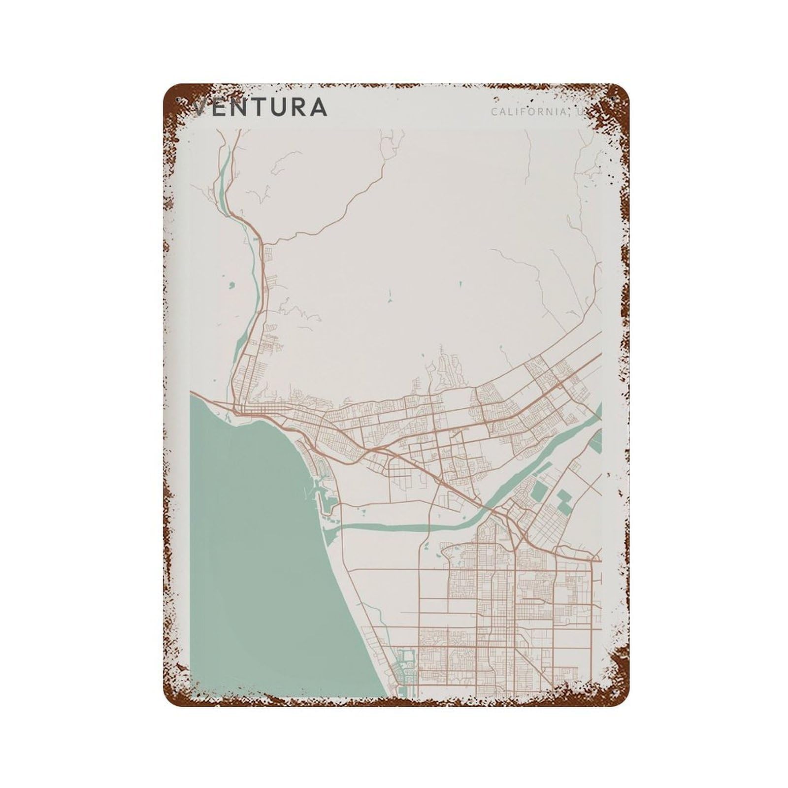 xiaoxiaoshen Ventura Map California Travel Gift Farmhouse Decor Housewarming Wall Decor Art Metal Tin Poster Modern Home Decor Art Home Bar Shop Decorations Vintage Sign 40x30cm