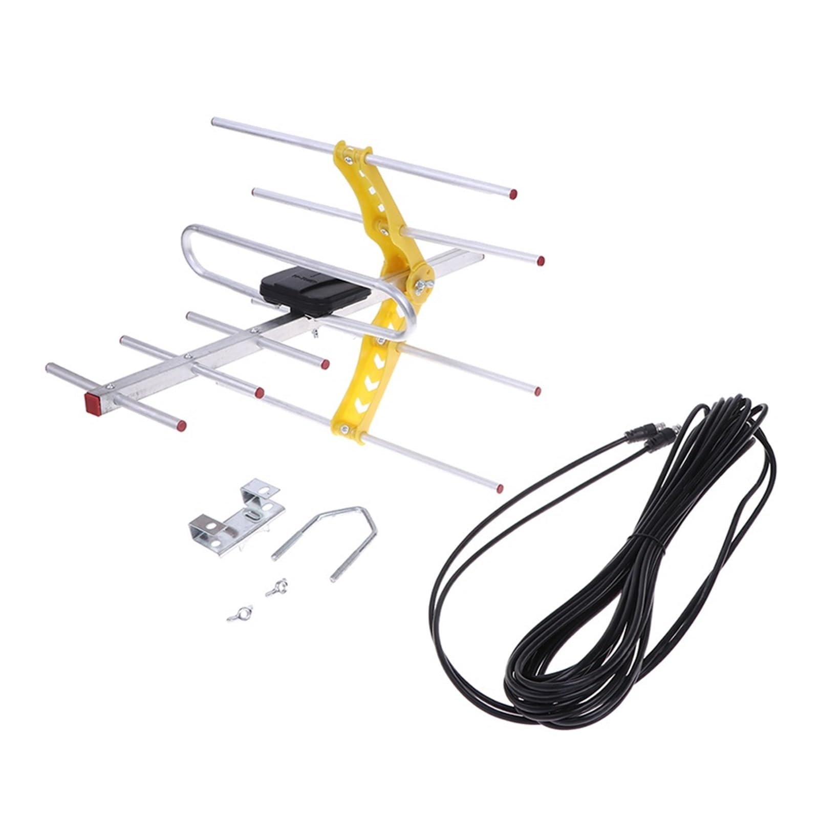 Antenne Extérieure Amplifiée 8 Yagi 100 Miles TV HD 10 DB Longue Portée UHF/VHF/FM HDTV Couverture plus large