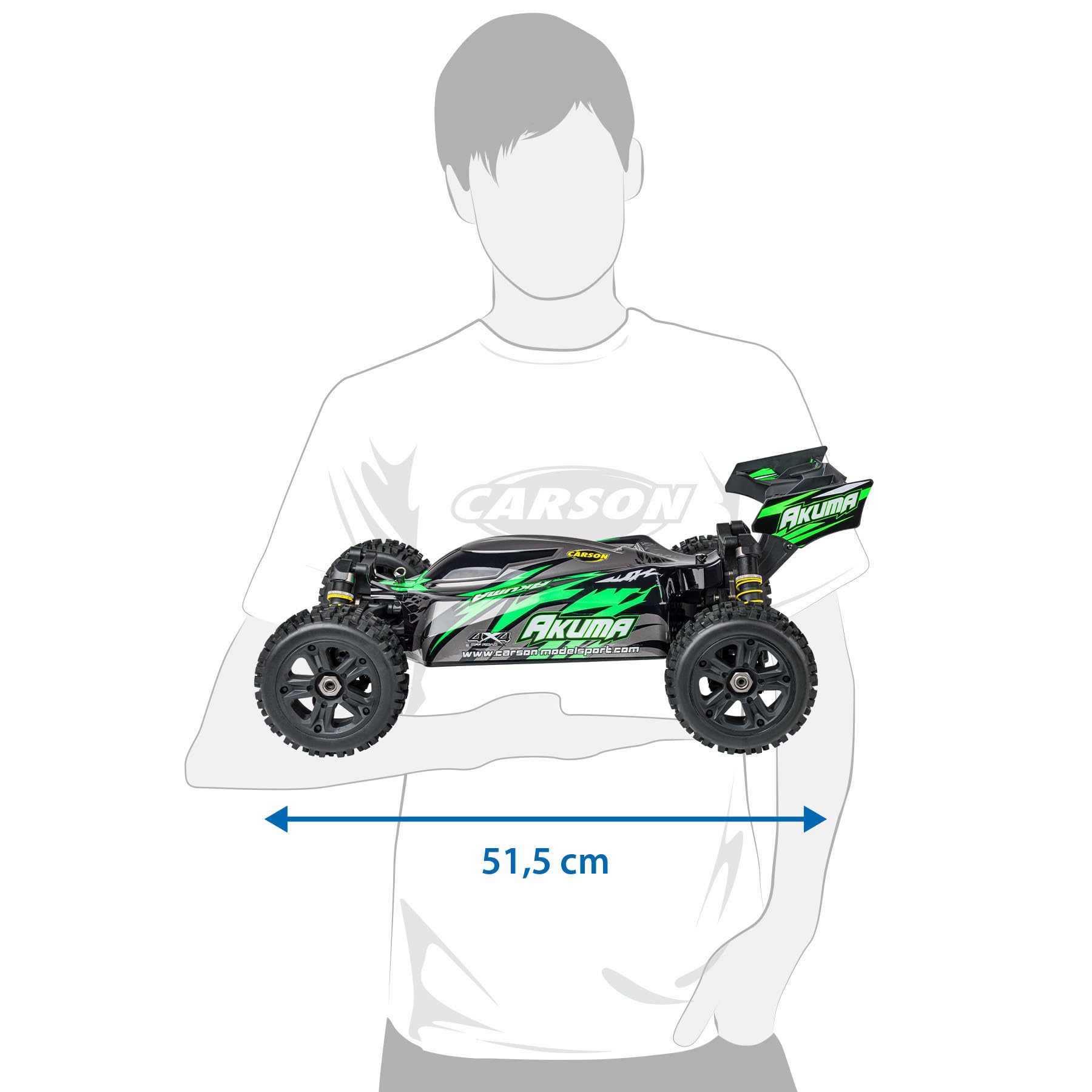 Carson 500409082 1:8 Akuma Buggy 4WD 100% RTR Vert - Voiture télécommandée, Tout-Terrain, de Haute qualité, véhicule RC, Voiture RC 70 km/h, Buggy télécommandé