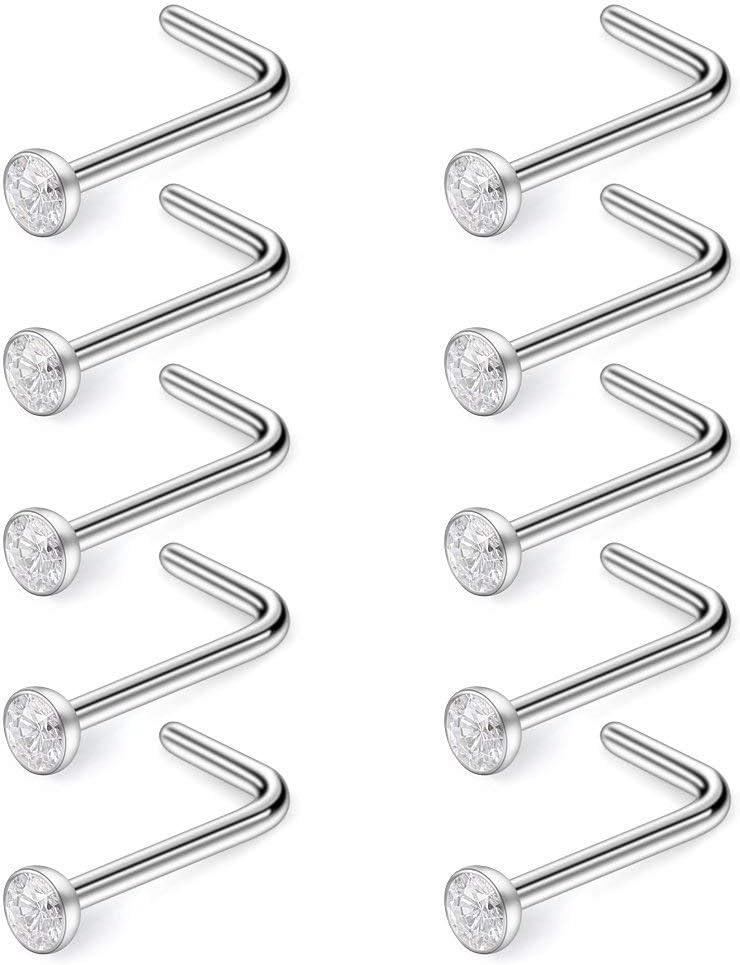 16G 18G 20G 22G Nose Stud, Stainless Steel Nose Screw 2/2.5/3/3.5mm CZ Nose Rings Piercing Jewelry 8-10Pcs