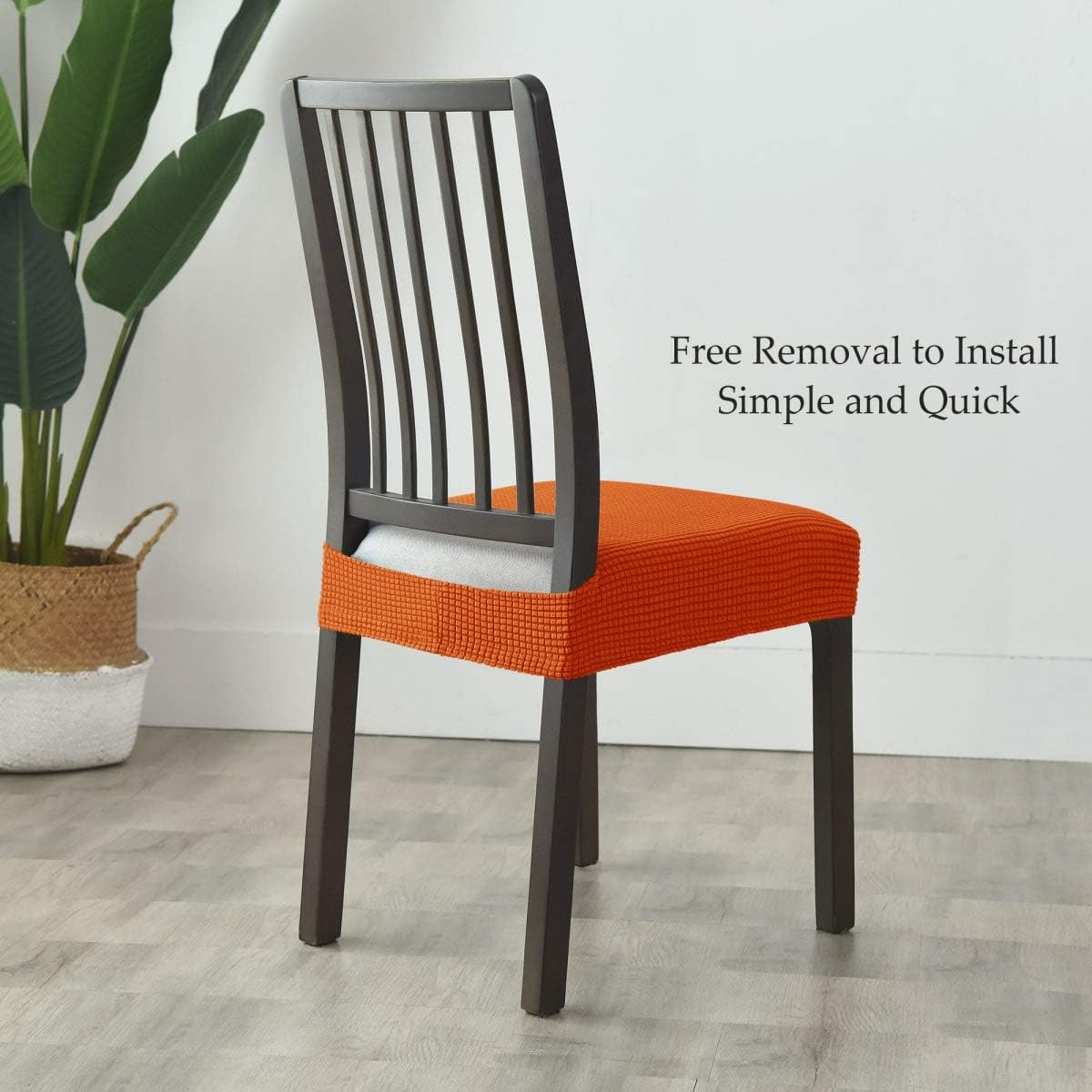 New Arrivals Milaran Dining Chair Seat Slipcover, Soft Stretch Jacquard Chair Cushion Cover for Dining Room, Kitchen, Washable Removable Chair Seat ProtectorSet of 4,Deep Orange