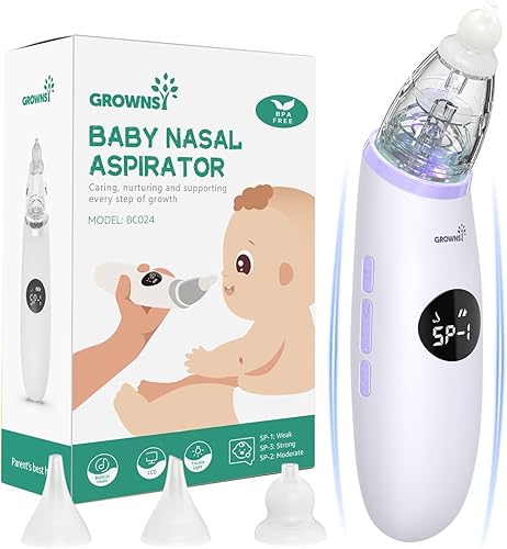GROWNSY Aspirador Nasal para Bebé  Succionador de Nariz para Bebé  Succión Eléctrica de Nariz para Niños Pequeños, Succionador Ergonómico de Mocos