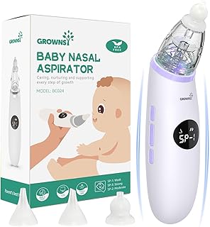 GROWNSY Ergonomic Electric Nasal Aspirator: 3 Tips, Music, and Light Soothing Functions