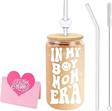 IN MY BOY MOM ERA Glass Cup – Gift for Boy Mom, First-Time Parent or Stepmom – 16oz Iced Coffee Tumbler for Mother's Day or Birthday