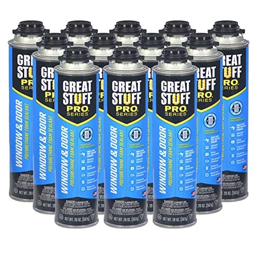 GREAT STUFF PRO Window and Door - Polyurethane Foam Sealant. Air Tight, Water Resistant Seal. Low Expansion, Insulating Foam. Off White, Pack of 12. Applicator Gun Not Included