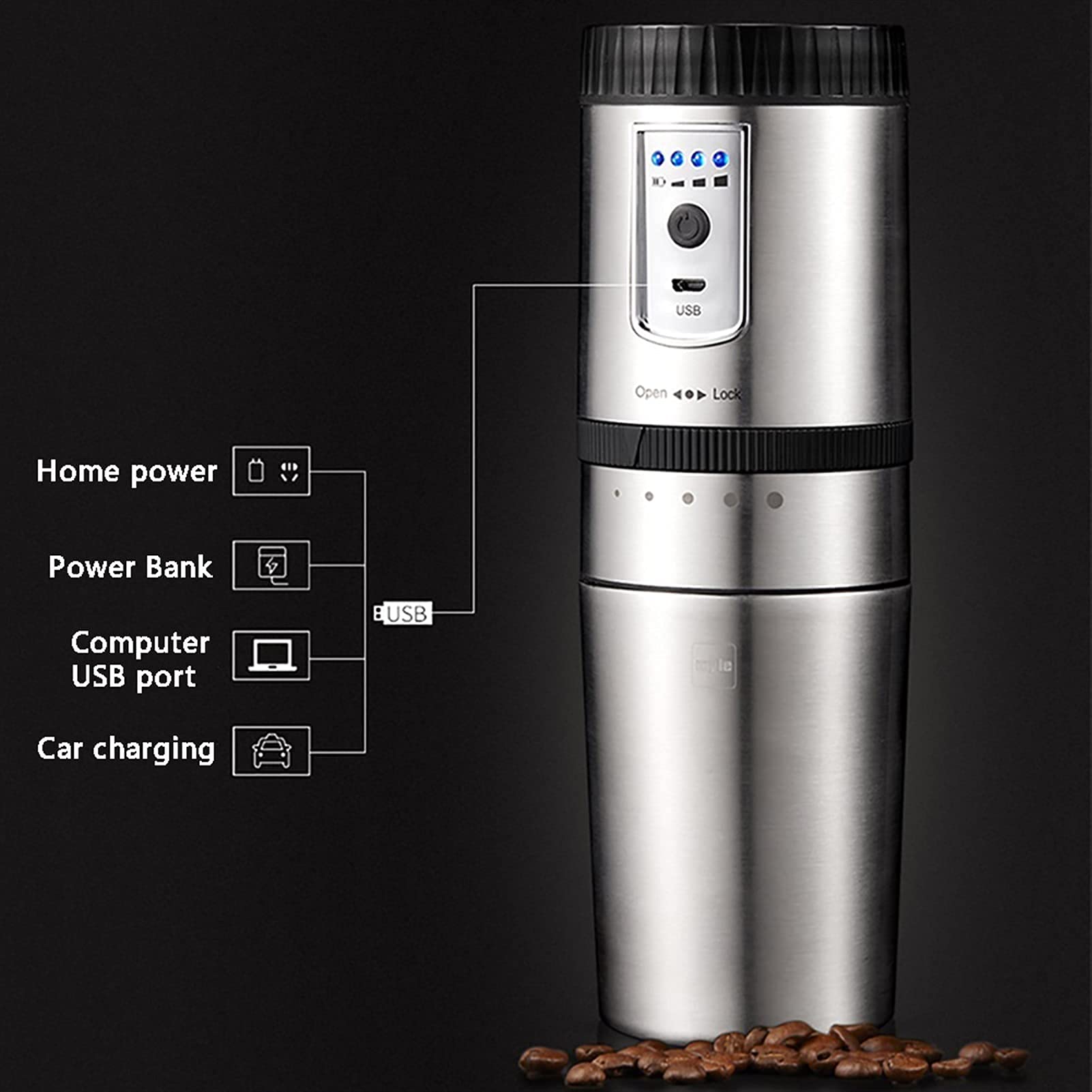 Macchine da caffè Macchina per caffè portatile Macchina per caffè espresso multifunzione Macinacaffè elettrico Ricarica USB Acciaio inossidabile per macchine per caffè espresso automatiche per auto
