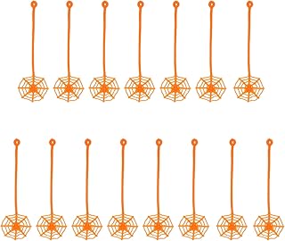 Toyvian 15Pcs Stretchy Spider Net Toy Sticky Spider Web Toy with Loop Handle Kid Joke Toys April Fools Prank Toys for Kids Toddler (Orange)