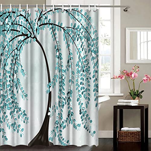 Atgowac Turquoise Shower Curtain 72X72Inch Teal Tree Shower Curtain Polyester Fabric Bath Curtain Bathroom Decor #TOP1