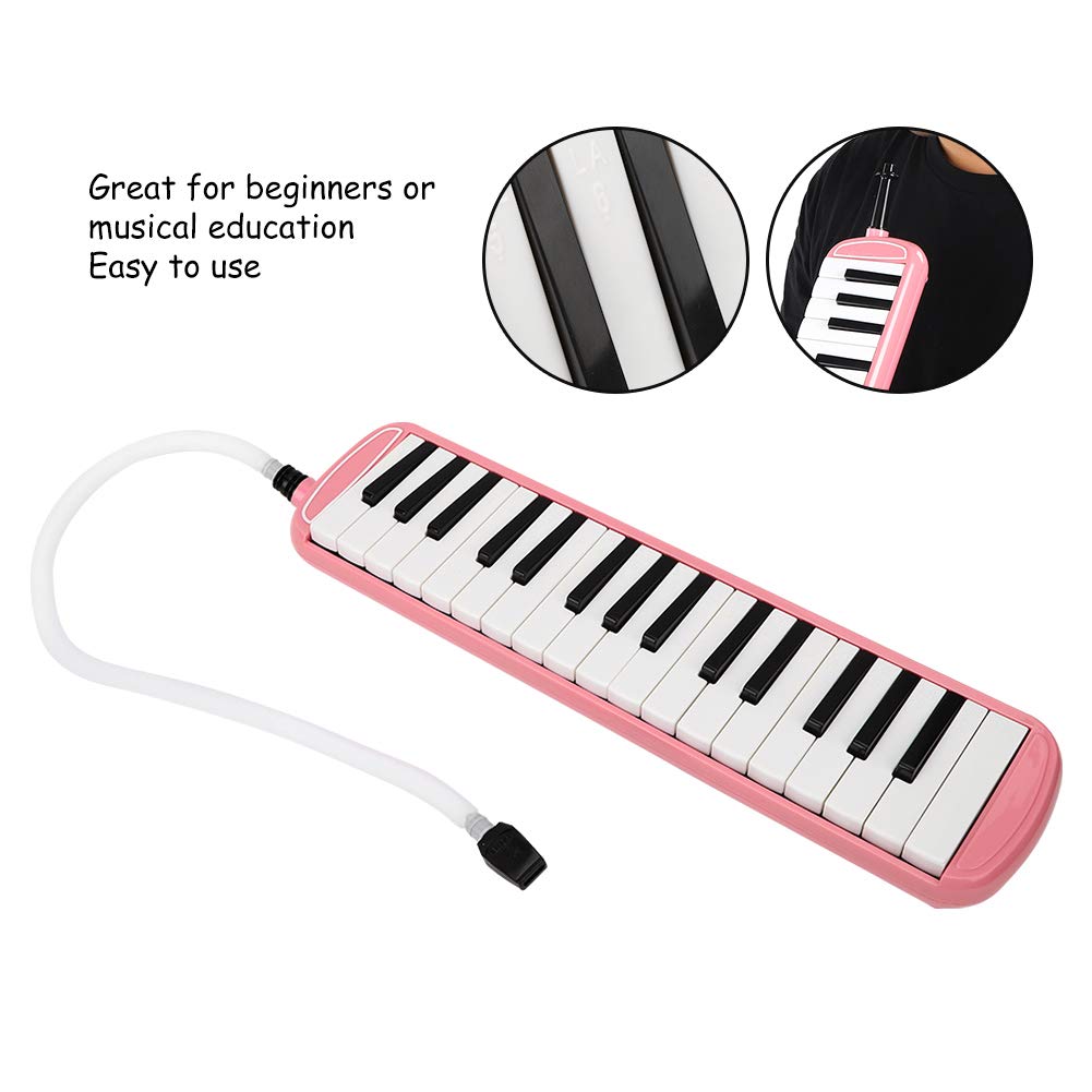 Melódica de 32 Teclas, Boquilla de Resina, Instrumento Melódica con Fondo de Acero Inoxidable para Principiantes, Instrumento de Educación Musical (Rosa)