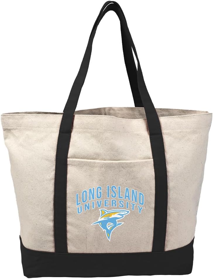 Campus Lab Collegiate Primary Logo Canvas Tote Bag With External Pocket, Reusable Shoulder Bag for Shopping, Beach