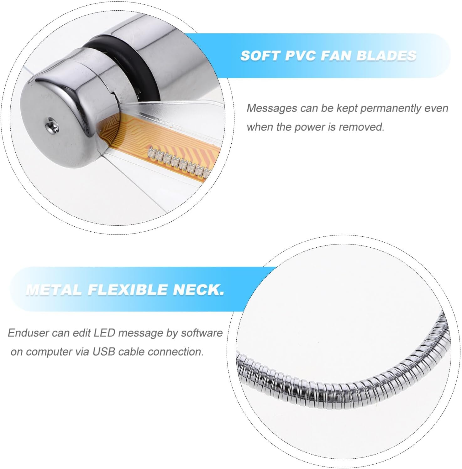 Portable USB LED Programmable Cooling Fan Flexible Desk Fan Flashing Words Laptop Notebook Desktop