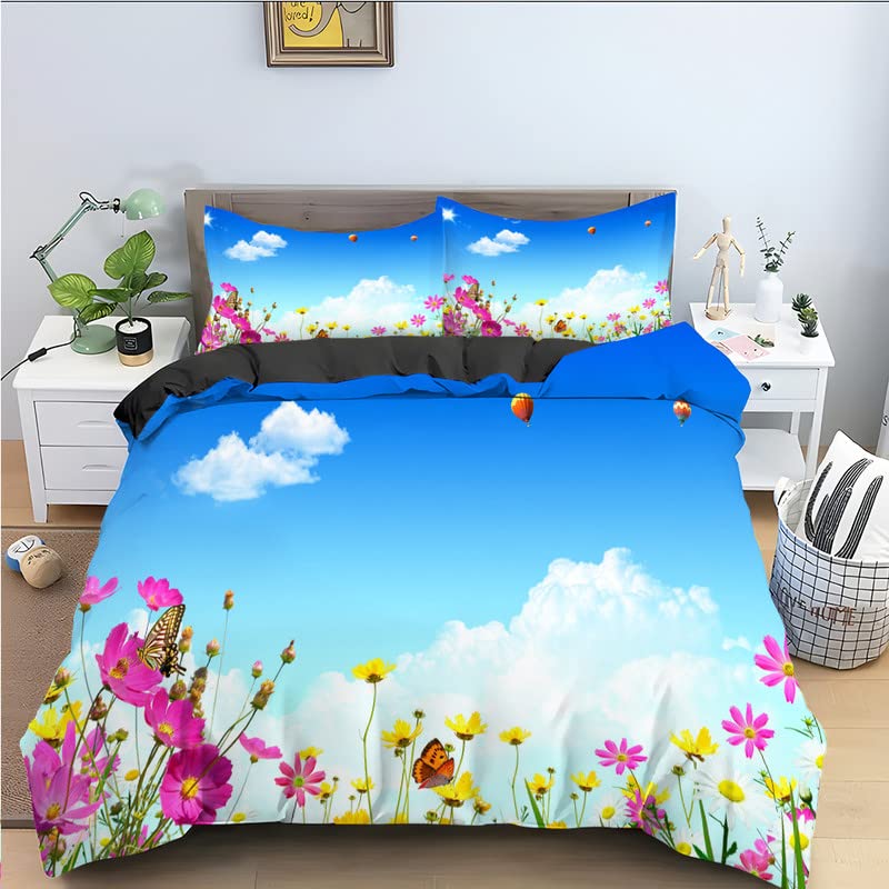 Housse de couette 160x200 fermeture éclair parure de lit bleu microfibre