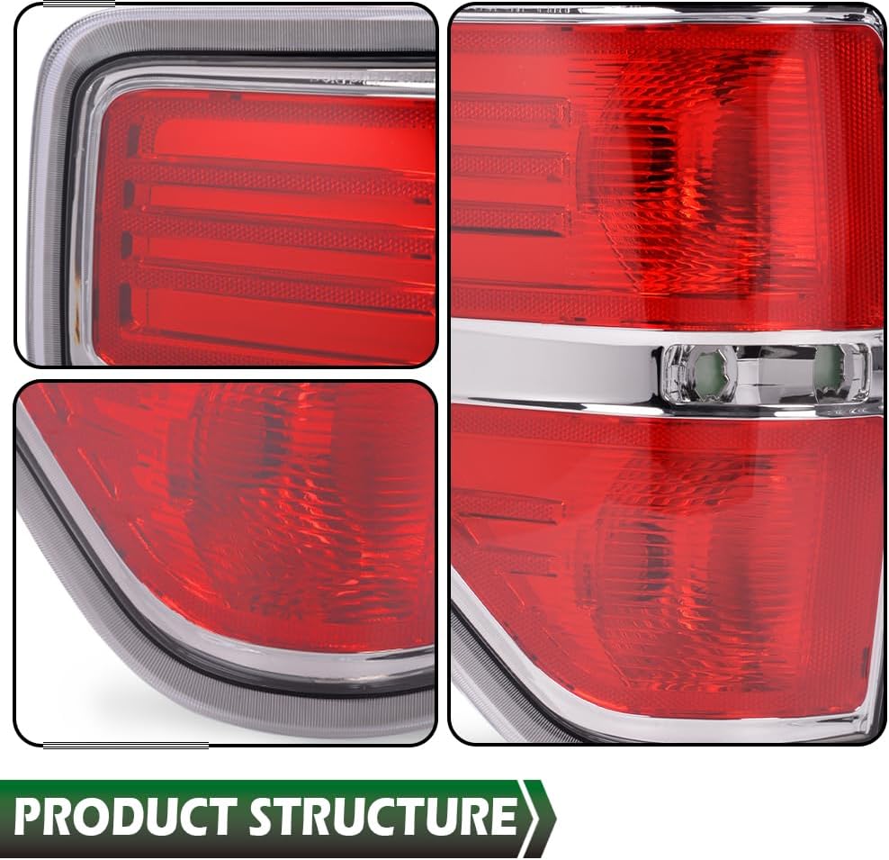 LQI Rear Left Tail Lights Assembly Compatible with Ford F150 2009-2014 Rear Tail Lights Assembly Brake Lamps 1PC Luces traseras, Clear Lens Chrome Housing, FO2818143 FO2819148