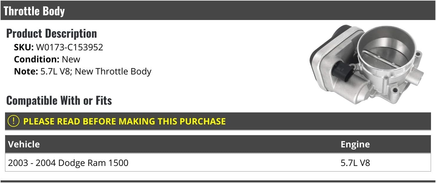 Marketplace Auto Parts, Throttle Body - Compatible with 2003-2004 Dodge Ram 1500 5.7L V8