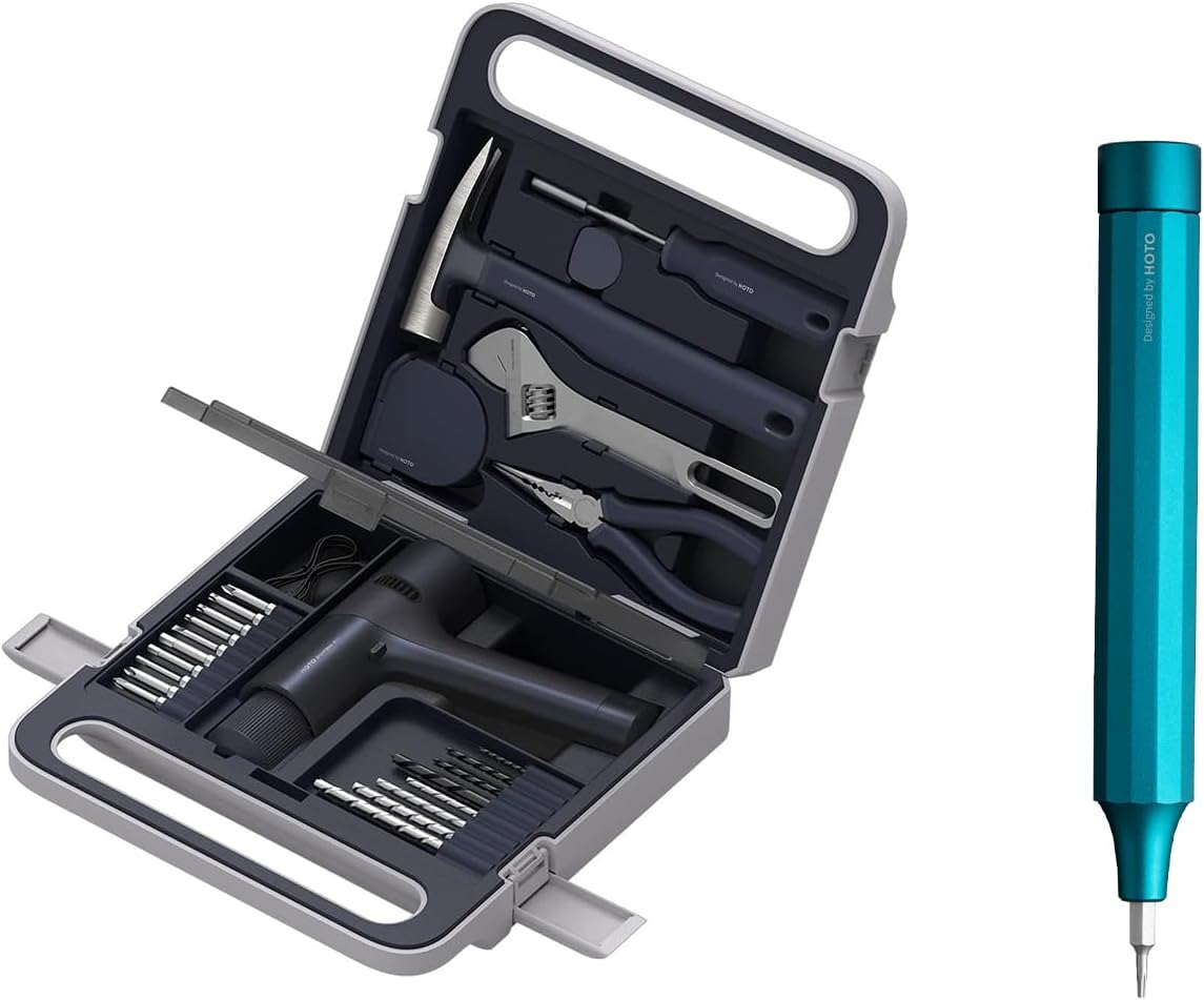 HOTO Cordless Brushless Drill Tool Set Bundle with Precision Screwdriver Sets Dark Turquoise
