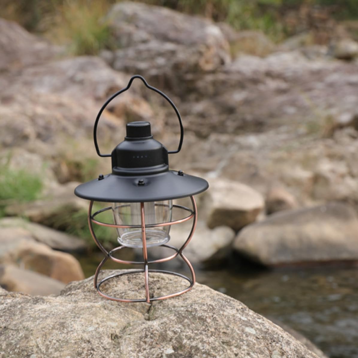 Lanterna da Campeggio Nero Vintage LED Ricaricabile Portatile