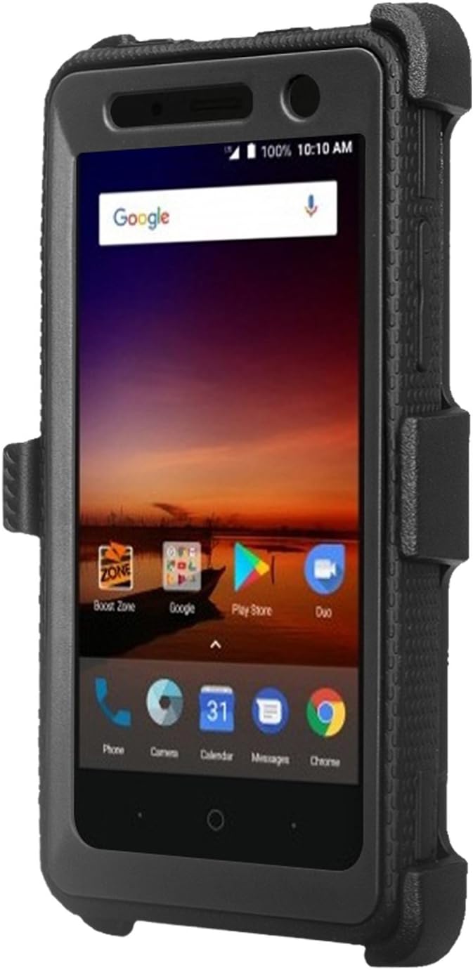 Compatible For ZTE Majesty Pro Case, ZTE Majesty Pro Plus Case, Heavy Duty Belt Clip Holster [Built In Screen Protector] Full Body Coverage Rugged Protection for ZTE Majesty Pro Z799VL, Black