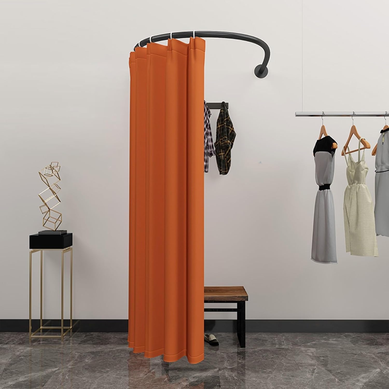 GLDYTVF Portable U-Shaped Dressing Room Curtain Rods Wall-Mounted Privacy Partitions with Shading Curtains for Retail Clothing Stores Ideal for Fashion Display and Customer Privacy.