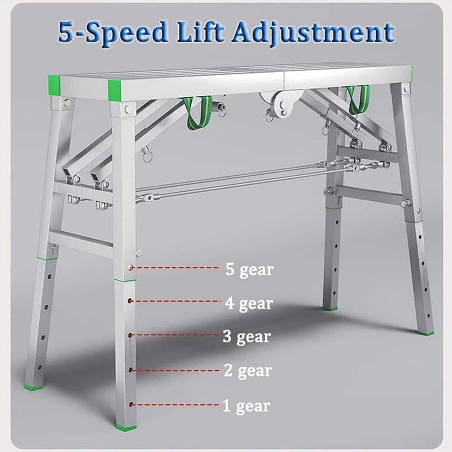 Piattaforma di Lavoro Regolabile con Portata di 400 kg, ponteggio Pieghevole Portatile, Torre, Panca Multifunzione, Sgabello, Altezza 200 cm/6,5 Piedi, Struttura in accia
