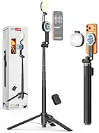 USKEYVISION Magnetic Tripod for iPhone & Android with Light,69” Extendable Selfie Stick for Magsafe,Auto-Open Phone Stand w/Magnetic Selfie Light,Remote,Vlogging Kit for Video Recording(MPT-04)