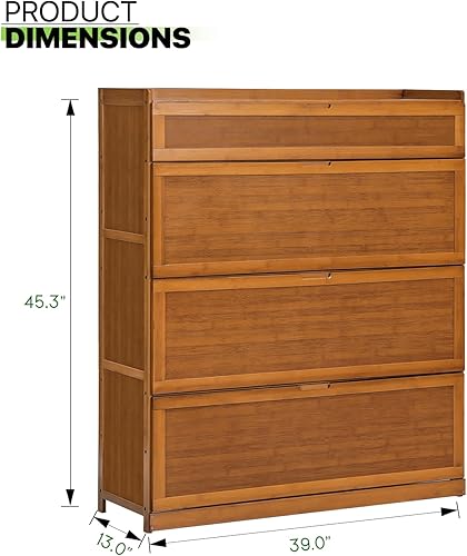 Miniatura 3 de Magshion Armario de almacenamiento de zapatos de bambú con puertas abatibles, organizador de zapatos de 7 niveles para entrada, pasillo, sala de