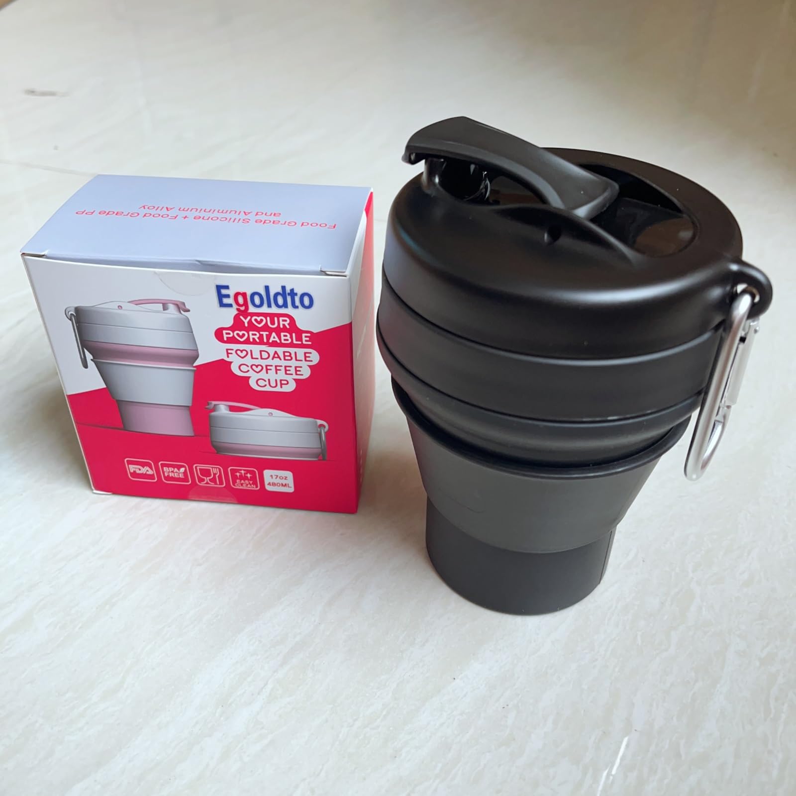 Confezione da 2 tazze da caffè pieghevoli, da 480 ml, in silicone, da viaggio, a prova di perdite, senza BPA, portatili, con coperchio, per campeggio e escursioni (2 x 473,6 g)
