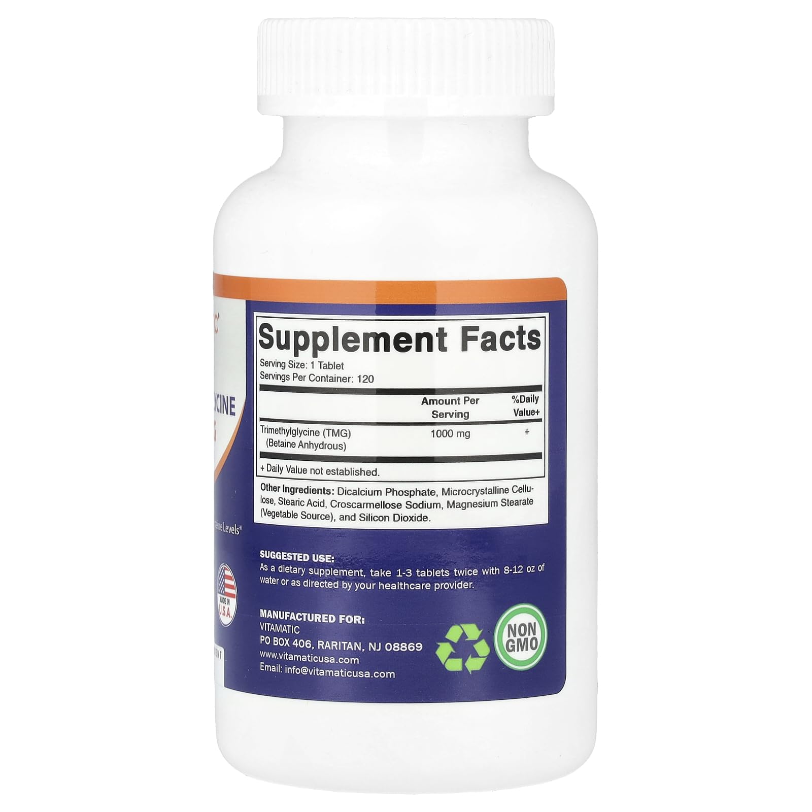 Vitamatic TMG Supplements 1000mg - Trimethylglycine - Betaine Anhydrous - 120 Tablets - 120 Servings - Non-GMO & Gluten Free — Amazon image 2