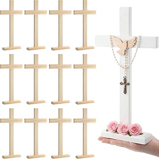 BreezeHug 12 Pack Large 16 Inch Unfinished Wood Crosses Unfinished Standing Cross Christian Wooden Cross Centerpiece Bulk Unpainted Tabletop Crosses for Craft Church Baptism Gift Christmas Decor