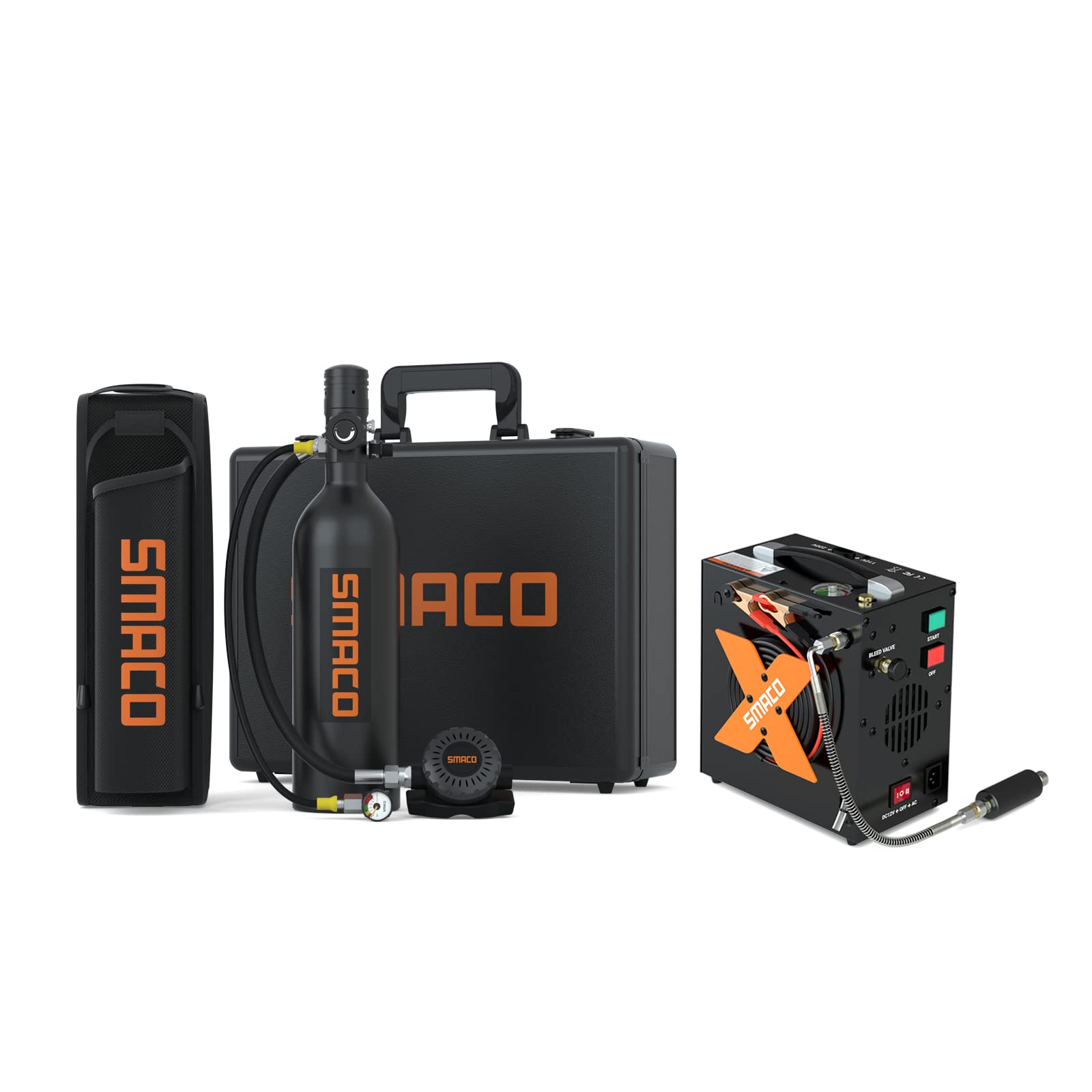 SMACO S400 Pro 1L Scuba Tank Mini Scuba Diving Tank—DOT Certified Tank with 15-20 Minutes Backup Scuba Tank Kit Diving Oxygen Underwater Breathing Device with Aluminum Hard Case