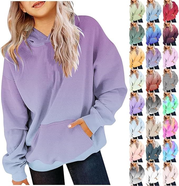 Cute Hoodies for Teen Girls Trendy Preppy Hooded Sweatshirts Oversized Long Sleeve Shirts Gradient Clothes for Girls